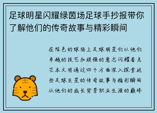 足球明星闪耀绿茵场足球手抄报带你了解他们的传奇故事与精彩瞬间